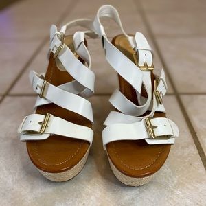 White platform wedge sandal with straps